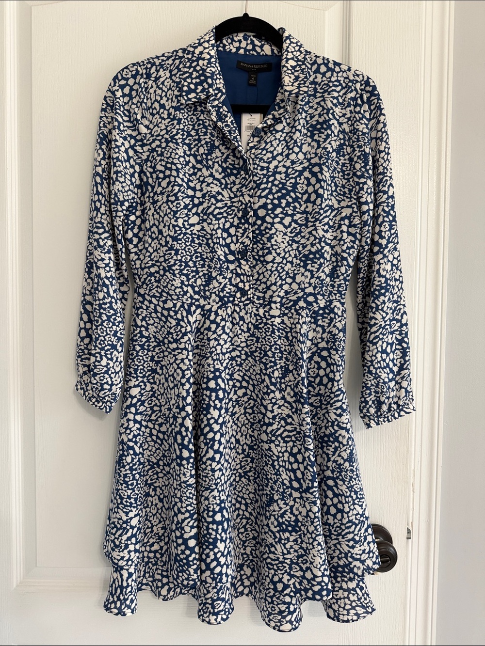 Banana Republic Navy and White Printed Button-Front Dress